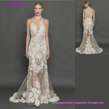 High Quality Elegant Grey Lace Transparent Open Back Wedding Dresses